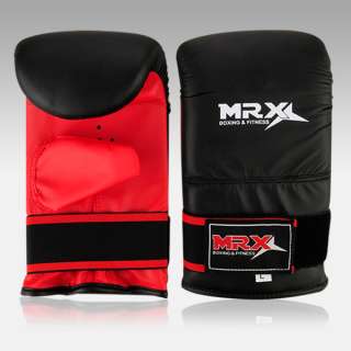 MRX Boxing MMA Punch Bag Training Mitts Leather Bag Gloves Black & Red 