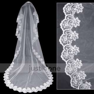Elegant Charming Cathedral Wedding Bridal Veil Chic Lace Edge Long 