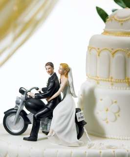 Motorcycle Getaway Bride and Groom Wedding Cake Topper  