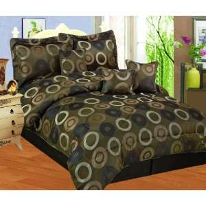  7pcs Queen Jacquard Circles Comforter Bed in a Bag Set 