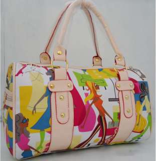 Women Fashion Girl Print PU Leather Bag Handbag Purse Shoppers Korean 