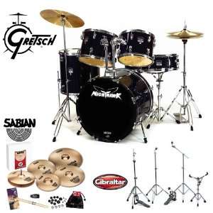  Gretsch Nighthawk 5 Piece Black Drum Set (NH 525PK BK 