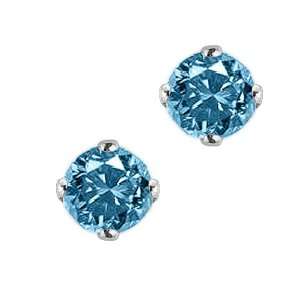  1/5 ct. Blue Round Brilliant Cut Diamond Earring Studs in 