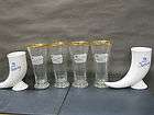 TUBORG BEER GLASSES, COPENHAGEN DENMARK, 2  HORN STEINS, 4 GOLD 