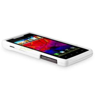 White Hard Rubber Case+Car Charger+Privacy LCD For Motorola Droid Razr 