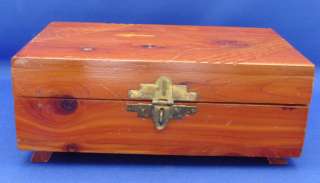 Vintage Small Cedar Keepsake Chest 6.75 Inlay Some Scratches Incised 
