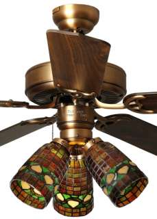 Autumn 3 Light Tiffany Style Stained Glass Ceiling Fan  