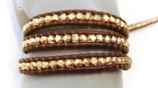 Chan Luu Men Large Gold Nuggets Leather Wrap Bracelet  