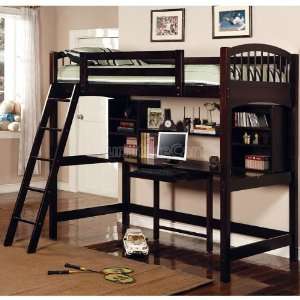   Workstation Twin Bunk Bed (Cappuccino) 460063 Furniture & Decor