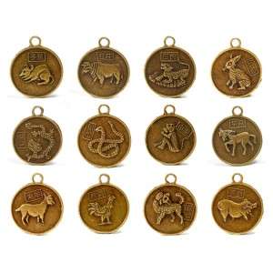 SET of 12 CHINESE ZODIAC CHARMS Pendant Amulet Coin Brass Bronze Lot 