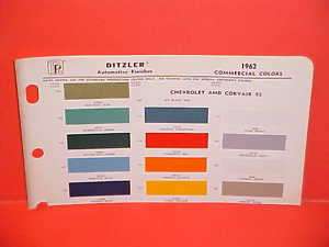 1962 CHEVROLET TRUCK CORVAIR 95 PAINT CHIPS COLOR CHART  