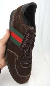 NEW GUCCI MENS SUEDE LEATHER CHOCOLATE BROWN SHOES SNEAKERS 10.5/11.5 