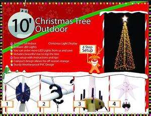   10 Foot Outdoor Christmas Tree Display w/Lights & Star Tree Topper NEW