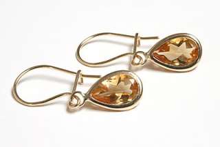 NEW 9CT GOLD 1.66ct CITRINE TEARDROP EARRINGS, boxed  