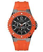 NEW GUESS Watch, Mens Orange Silicone Strap 46mm U12654G2