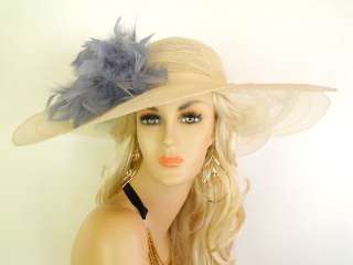 IVORY SHEER SCALLOPED, WIDE BRIM GREY FEATHERED COUTURE SOCIETY TEA 