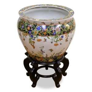 Hand Painted Porcelain Fishbowl Planter   Chinese Butterfly and Flower 