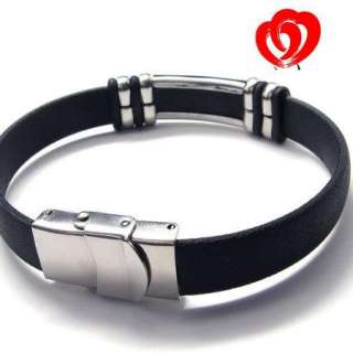   Fashion Men Black Cross Leather Stainless Steel Bracelet Bangle Gift