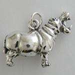 Hippopotamus  Hippo Charm, Sculpture, Necklace   .925 Sterling Silver 