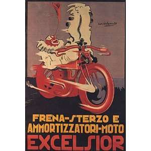 CLOWN MOTORCYCLE BIKE EXCELSIOR FRENA STERZO VINTAGE POSTER CANVAS 
