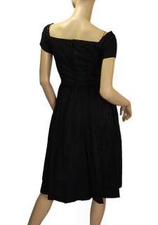 Vintage Black Cotton Day Dress 1950’S Full Skirt  