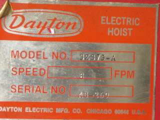 DAYTON 32375 A ELECTRIC HOIST 2 TON  