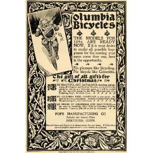 1895 Ad Columbia Bicycles Models Christmas Bike Santa   Original Print 
