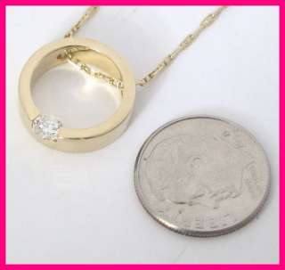   Gold Solitaire Round Diamond Circle Pendant & Necklace .25ct  