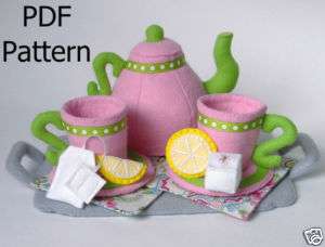 Felt Play Food Pattern Teapot Tea Party Set Dishes Cup  