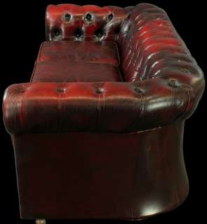 VINTAGE ENGLISH RED LEATHER CHESTERFIELD SOFA COUCH  