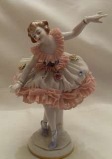 Antique Figurine Dresden Sitzendorf Dancing Ballerina Lace *RARE 