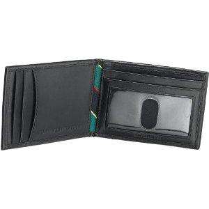 NEW TOMMY HILFIGER BLACK LEATHER BIFOLD PASSCASE COIN POCKET WALLET 