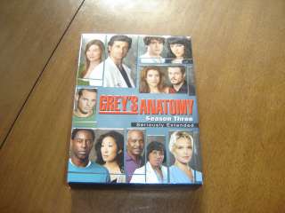 GREYS ANATOMY SEASON 3 THREE THIRD 3RD COMPLETE 7 DVDS LOT EXTENDED 