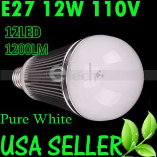 E27 12W 110V Pure White High Power LED Globe Lamp Light Bulb  