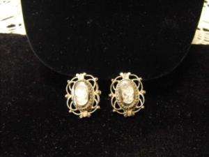 VINTAGE WHITING & DAVIS CAMEO EARRINGS CLIP ON EXC  