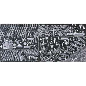  Tribal Village Scene   Warli Painting on Cotton Fabric 