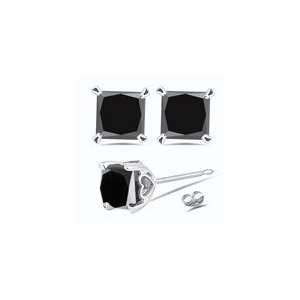  0.97 Cts Black Diamond Scroll Earrings in 14K White Gold 