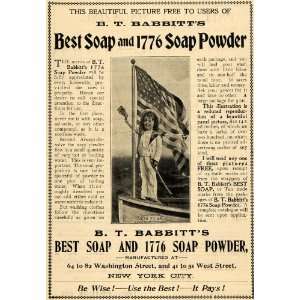  1899 Ad B T Babbitt Soap Powder American Flag Child Art 