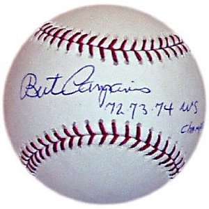 Bert Campaneris Autographed Baseball  Details 72,73,74 WS Champs 