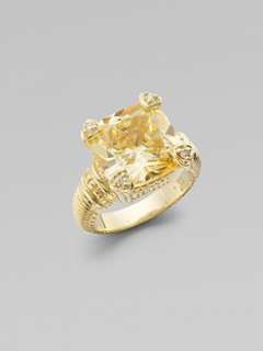 Judith Ripka   Canary Crystal, Diamond & 14K Gold Cushion Ring