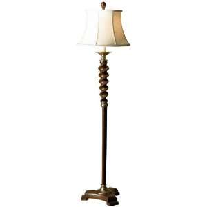  Myron Twist Wood Tone with Bronze Metal Floor Lamp
