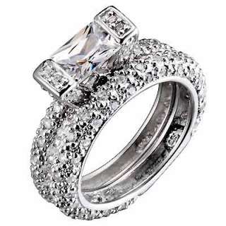 Emerald Cut Cubic Zirconia Sterling Silver Eternity Band Wedding Ring 