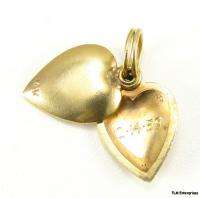 HEART LOCKET CHARM   14k Yellow Gold Engraved Pendant  