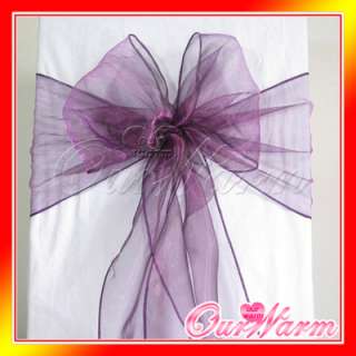 Purple Chair Cover Organza Sash Bow Wedding Party New  