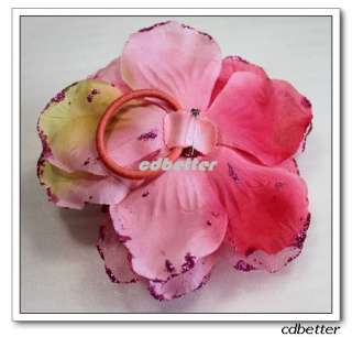   Bridal Party Bling Bling Fabric Flower Peony Brooch Pin Hair Scrunchy