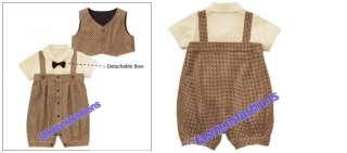 Cute Baby Boy Outfits Gentleman Costume Brown with Vest & Bow 3 15 