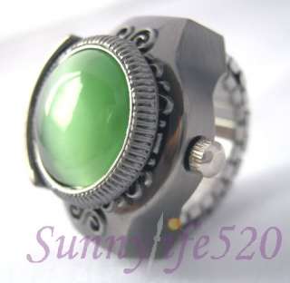 Luxury Green Precious Stone Gem Mini Finger Ring Watch  