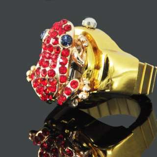 Manmade Crystal Finger Ring Quartz Watch Women Lady Girl Fashion 