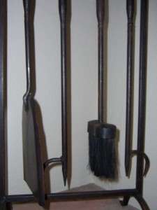 Antique Arts Crafts HAND FORGED Fireplace Tool Set  