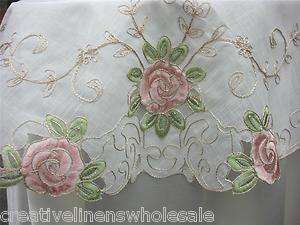   Pink Rose Floral Cutwork Sheer Tablecloth 34x34 ROUND #3737  